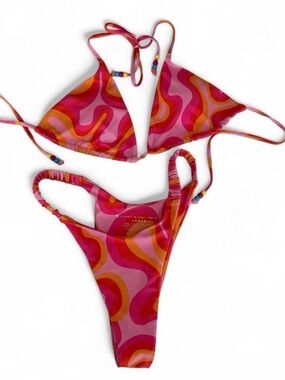 Sunny Sunny Swim Pink & Orange Wave Triangle Bikini